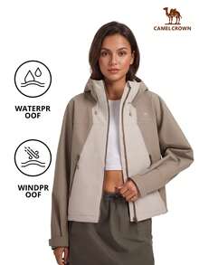 CAMEL CROWN Women's Spring Windproof Jacket, Outdoor Waterproof Breathable Hooded Casual Lightweight Jacket, Suitable For Hiking, Camping, Sports - Light Khaki/ Yellow - View 1