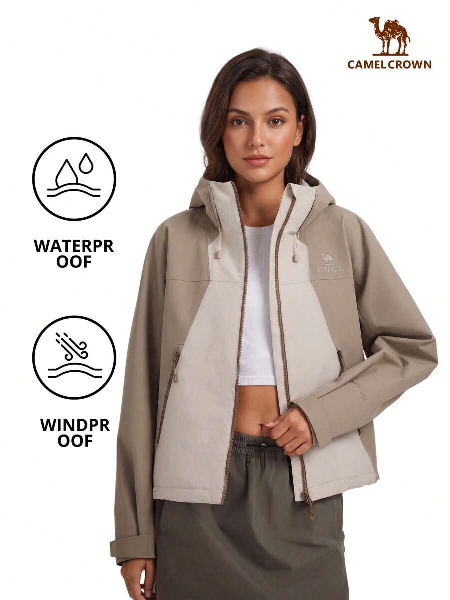 CAMEL CROWN Women's Spring Windproof Jacket, Outdoor Waterproof Breathable Hooded Casual Lightweight Jacket, Suitable For Hiking, Camping, Sports - Light Khaki/ Yellow - View 1
