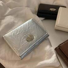 Premium Cracked Texture Vintage Short Wallet, Portable Minimalist Ins Korean Style Multi-Slot Compact Snap Card Holder - Multicolor - View 6