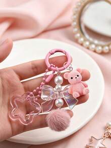 This Adorable Bear-Shaped Keychain Features A Bow And A Star. It Serves As A Bag Charm, Earphone Case Accessory, Phone Case Decoration,Or Car Keychain - Multicolor - View 4