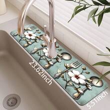 1pc Floral Tableware Design Faucet Mat, Sink Faucet Absorbent Pad, Drainage Mat, Suitable For Kitchen, Bathroom Sink, Countertop, Drainage Mat, Diatomaceous Earth Material, Trimmable, Quick-Dry Mat - Multicolor - View 12