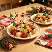 200/100/50/20/10/1pc Christmas Theme Decorative Fruit Picks, Cute Santa Claus, Snowman, Reindeer, Christmas Tree Shapes, Party Table Platter Decoration, Suitable For Fruit, Bread, Dessert, Snacks, Christmas Party, Family Gathering, Holiday Banquet Atmosphere Decorative Bamboo Picks For Home Holiday Party - Multicolor - View 6