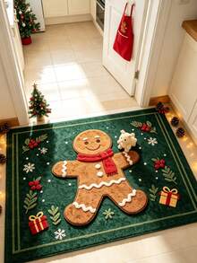 1pc Green Gingerbread Man Christmas Doormat, Doormat, Small Rug, Welcome Mat, Carpet, Floor Mat, Outdoor Doormat, Kitchen Rug, Home Decor, Front Door Mat, Area Rug, Outdoor Mat, Home Decor, Area Carpet, Garden Rug, Washable Carpet - Multicolor - View 3