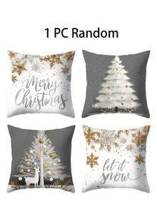 Christmas Decorative Pillow Covers (4pcs/1pc), Grey And White Background With Christmas Tree, Reindeer And Gold Snowflake Pattern, Suitable For Sofa Or Bedroom, Size 18x18 Inches, Made Of Soft, Durable And Fade-Resistant Fabric, Machine Washable (Pillow Insert Not Included) - Multicolor - View 10