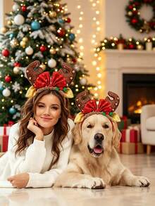 1pc Christmas Party Headband, Anti-Slip Decorative Hairband, Bathroom Accessory, Hair Accessory, Deer Shape, Suitable For Christmas Party, Family Photo - Multicolor - View 4