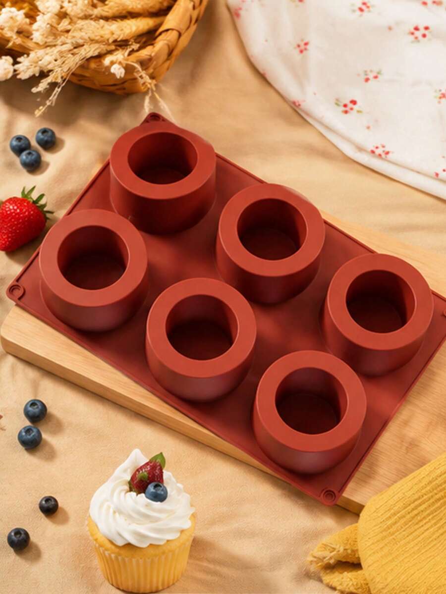 6-Cavity Textured Cup Silicone Baking Mold, 3D Round Dessert Mold For Cake, Mousse, Pudding, Chocolate, Jelly, Pastry & DIY Home Baking