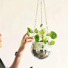 1pc Modern Glass Hanging Planter With Automatic Watering System And Chain - Outdoor Asymmetrical Planter, Mirror Or Pen Holder - Glass And Plastic Material, Suitable For Office, Balcony - Assemblable Multi-Functional Decorative Container - A - View 3