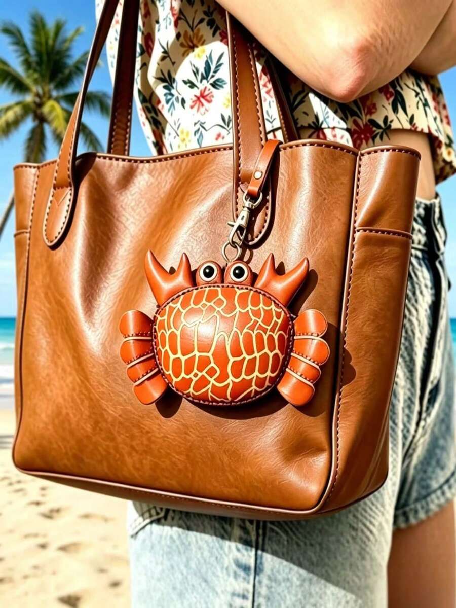 Handmade Genuine Cowhide Crab Coin Purse, Cute Cartoon Orange Crab Shaped Mini Zipper Wallet With Wrist Strap, Portable Small Leather Key Holder, Women's Girls Daily Accessory