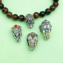 2pcs Vintage Metal Spacer Beads Elephant Dragon Head Inlaid Stone Beads For DIY Bracelet Necklace Jewelry Making Supplies - Silver - View 7
