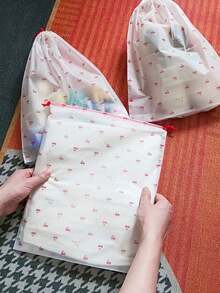 20pcs Cherry Pattern Travel Shoe Bags, Drawstring Closure, Transparent Clothing Storage Bags. Durable Drawstring Closure, Large Capacity Design, White Cherry Print Pattern, Suitable For Men And Women. - Multicolor - View 2