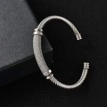Thick Silver Twisted Rope Braided 18K Gold Plated Stainless Steel Bracelet, Unisex, Suitable For Daily, Party, Hip-Hop Street Style - Silver - View 3