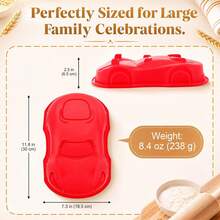 3D Race Car Cake Pan Silicone Mold Reinforced Bottom Nonstick 11.8x7.3x2.5" Size, Birthday Party Desserts, Handmade Baking, Easy Release, Durable Silicone - 1 - View 3
