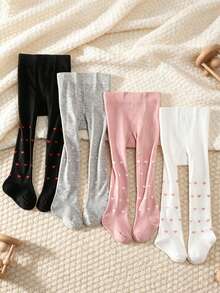 4/1pc/Pack Baby Girls Heart Jacquard Tights, Spring/Autumn Large PP Crotch Infant Leggings, Multi-Color Versatile Toddler Tights - Multicolor - View 5
