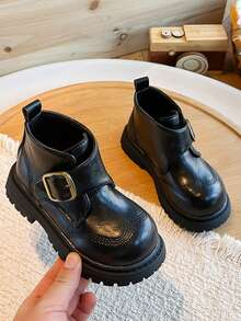 Kids Vintage Autumn British Style Buckle Ankle Boots Soft Sole Comfortable Boots - Black - View 6