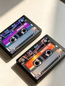 Cyber Retro Style Cassette Tape Print Card Holder, With SIM Card Pin Slot, Includes Matching Card Pin (SIM Card Not Included), Cassette Tape Print SIM Card Storage Box, SIM Card And SD Card Storage Case, Can Store SIM Card/SIM Card Pin - Multicolor - View 3
