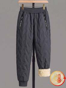 1pc Tween Boys' Simple Casual Thermal Lined Thick Warm Anti-Cold Winter Long Pants, Children's Trousers, Autumn/Winter - Dark Grey - View 2