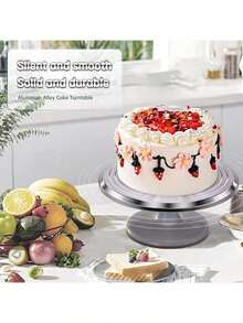 1pc Aluminum Alloy Cake Turntable, 10 Inch, Non-Slip Rotating Dessert Display Stand, Suitable For Cake Decorating Tools, Baking Tools, Kitchen Gadgets, Kitchen Accessories - White - View 8