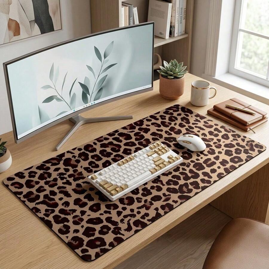 1pc Leopard Print Desk Pad, Modern Art Style, Large Mouse Pad, Desk Accessory, Rubber Base, Stitched Edge Non-Slip Keyboard Mat, Suitable For Office, Home Computer, Can Be Given As A Gift To Men, Women, Friends, Back To School Season Gift - Multicolor - View 1