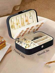 1pc Portable Jewelry Storage Box, Travel Earring Necklace Ring Organizer, Minimalist Jewelry Case - Black - View 16