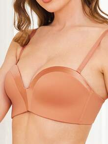Wingslove Solid Color Deep V-Neck Fashionable Comfortable Bra - Orange - View 6