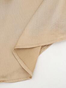 Women's Satin High Neck Blouse, Ruched Collar Lantern Long Sleeve Loose Casual Commute Top - Champagne - View 9