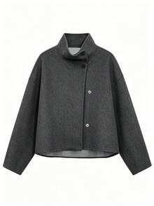 Autumn/Winter Stand Collar Loose Short Coat, Casual Daily Street Commute Versatile Jacket - Dark Grey - View 10