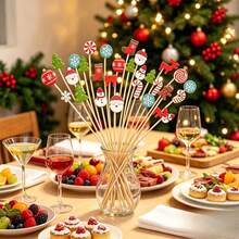 1/10/20/50/100/200pcs Christmas Fruit Picks Set, Includes Santa Claus, Christmas Stocking, Snowflake, Christmas Tree, Lollipop, Reindeer, Suitable For Drink Decoration Sticks, Cake Forks, Welcome Decoration Sticks, Dessert Table Decoration, Can Add Winter Christmas Atmosphere, Essential Disposable Tableware For Kitchen And Restaurant. - Multicolor - View 5