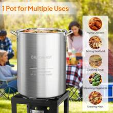 Bonnlo 30QT Aluminum Stock Pot Boiling Seafood, Crawfish & Crab, Frying Turkey & Steaming Tamales, Large Boil Pot With Strainer Basket, Lid, Lifting Hook & Steamer Rack Outdoor Cooking - 82 Quarts - View 3
