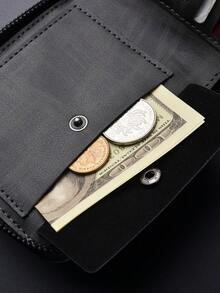 SHABILI New Men's Short Wallet Vintage Clasp Business Large Capacity Multi-Card Slot Coin Purse Zipper Pouch - Black - View 6