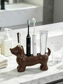 Cute And Simple Dachshund-Shaped Bathroom Storage Box And Toothbrush Holder - Electric Dachshund Toothbrush Holder And Shelf, Toothpaste And Makeup Brush Storage Base, Adorable Storage Base Stand. - Multicolor - View 5