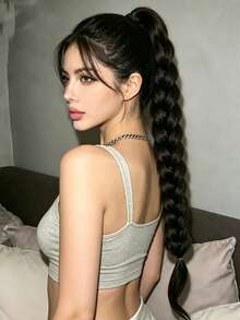 1pc 24 Inch Heart-Shaped Braided Ponytail Hair Extension, Mixed Color Large Braid Ponytail - Multicolor - View 5