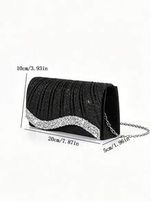 Women's Fashion Elegant Rhinestone Versatile Clutch Bag Evening Bag Dress Bag Party Bag Handbag Chain Shoulder Bag - Black - View 8