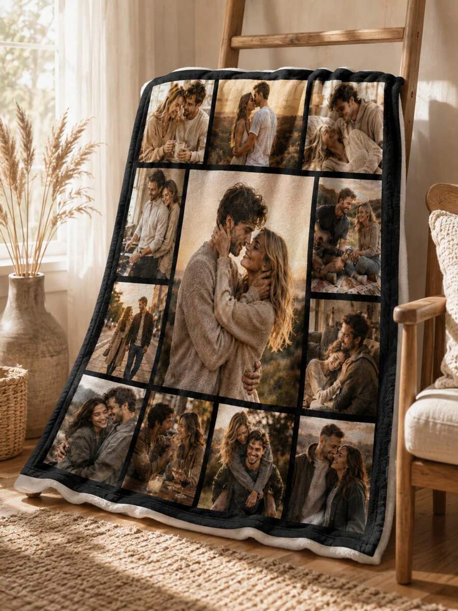 Personalized Custom Photo Flannel Blanket 280GSM, Custom Picture Collage Throw Blanket, Soft Cozy Fleece Blanket For Bedroom Living Room Decor, Unique Memory Gift For Couples Family Friends, Photo Printed Blanket Home Decoration - Multicolor - View 1