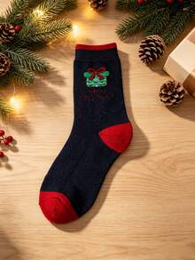 5 Pairs Women's Vintage Christmas Style Mid-Calf Socks, Santa Claus & Christmas Tree Jacquard, Striped Color Block, Autumn/Winter Holiday Student Socks - Multicolor - View 7