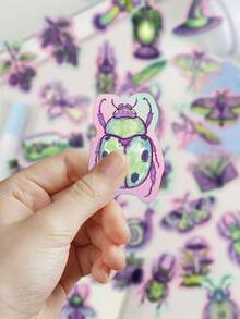 50pcs Green & Purple Forest Stickers For Scrapbooking, Planner, Phone Case, Refrigerator, Diary, Guitar, Helmet, Skateboard, Laptop, Self-Adhesive Decals - Green Purple Forest - View 5
