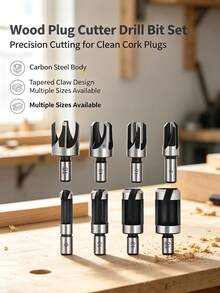 Wood Plug Cutter Drill Bit Set, Carbon Steel Tapered Claw Type Dowel Cork Cutting Bits 6‑16mm, Woodworking Hole Cutter Tool For Furniture Repair DIY Wood Craft Project Hand Tool - A - View 1
