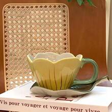 Christmas Gift 1PC Coffee Cup 2D Acrylic Flat Home Decor Ornament Tulip Flower Flat Coffee Cup, Birthday Gift - Multicolor - View 2