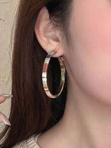 rundraw 1 Pair Vintage Fashion Multi-Color Hoop Earrings Suitable For Women's Daily, Party And Vacation Wear - Multicolor - View 3