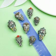 2pcs Vintage Metal Spacer Beads Elephant Dragon Head Inlaid Stone Beads For DIY Bracelet Necklace Jewelry Making Supplies - Silver - View 5