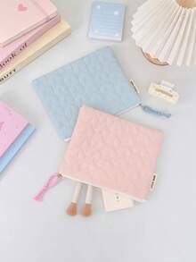 Solid Color Quilted Heart Pattern Zipper Storage Bag, Lightweight Coin Purse, Suitable For Storing Coins, Earphones, Daily Essentials, Etc. - Multicolor - View 2