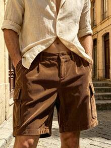 Men's Summer Corduroy Cargo Shorts - Coffee Brown - View 2