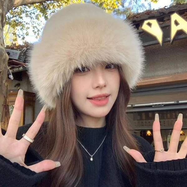 1pc 2026 Autumn/Winter New Plush Hat, Winter Warm Faux Fur Mink Fur, High-End Fluffy Women's Elegant Fashion