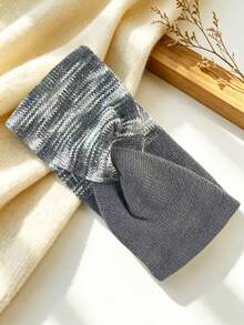 DUOJIAOYAN 1pc Autumn/Winter New Cross Gradient Dual-Color Patchwork Wide Elastic Hair Band, Sports Cold-Proof Warm Headband Accessory - Multicolor - View 19