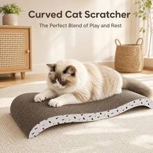Wave-Shaped Cat Scratcher Bed, 2-In-1 Corrugated Cardboard Cat Resting Area With Curved Design, Comfortable Resting Pad And Scratcher, Suitable For Indoor Cats, Durable Cat Furniture Accessory, For Home Living Room - one-size - View 3