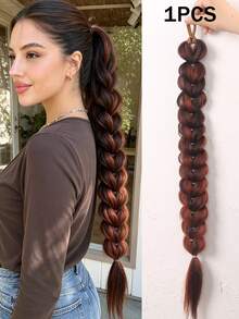 1pc 24 Inch Heart-Shaped Braided Ponytail Hair Extension, Mixed Color Large Braid Ponytail - Multicolor - View 14