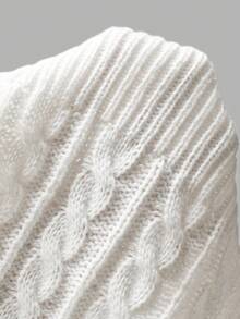 DONICY Women's Cream Deep V Neck Cable Knit Slim Cropped Long Sleeve Sweater Top, Vintage Textured Fitted Layering Blouse For Spring Fall Daily Wear - White - View 4