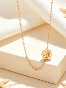 Fashion Rhinestone Stainless Steel Necklace & Bracelet 2pcs Set, Minimalist Commuter Women's Jewelry Set - Gold - View 2