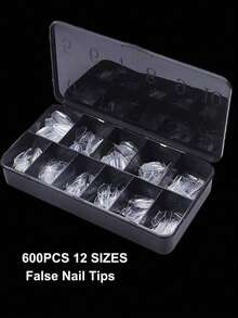 120片 12種尺寸杏仁形軟膠假指甲，全覆蓋甲片，可重複使用，適用於美甲沙龍與居家DIY使用 - 無色 - 查看 2