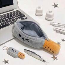1pc Funny Cleaver Shaped Pencil Case, Quirky Embroidered Expression, Soft Skin-Friendly Fabric With Comfortable Touch. Large Capacity Interior, Can Store Multiple Pens, Rulers, Erasers And Other Stationery, Comes With Matching Mini Pendant, Can Be Hung On Bags. Smooth Zipper Closure, Durable And Wear-Resistant, Suitable For Student Classroom Storage, Also Suitable As A Funny Gift For Friends, Full Of Personalized, Easily Decorate Desk, Create A Unique Learning Essential - Multicolor - View 5