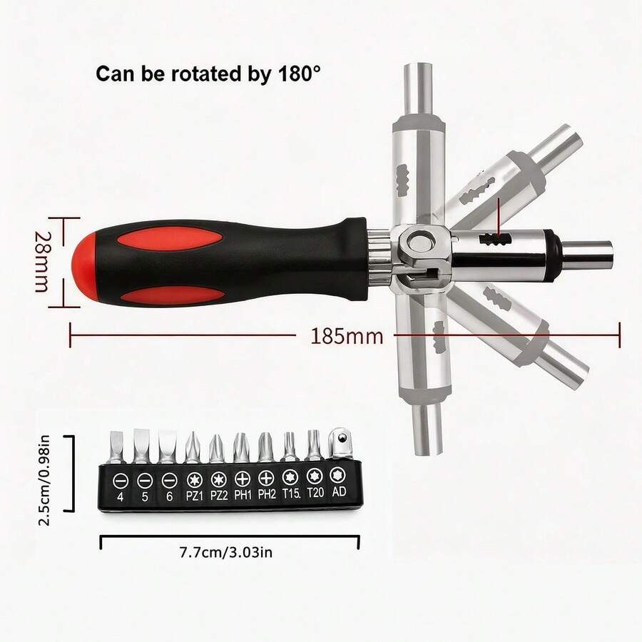 11pcs Multi-Function Ratchet Screwdriver Set, Forward/Reverse Quick Release Labor-Saving Driver, Flat/Torx/Square Head Multi-Purpose Drill Bits Manual Tool, Chrome Vanadium Steel Magnetic Bit, Adjustable Length & Angle, Suitable For Tight Space Repair - Screwdriver - View 1